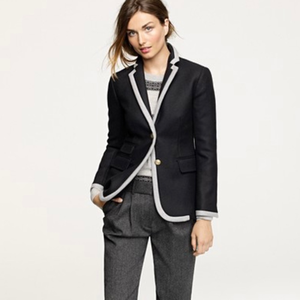 100% Wool J. Crew Blazer in Black with Grey Trim - Size 2